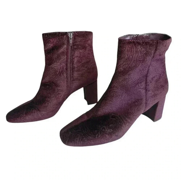 Nine West Purple Velvet Paisley Ankle Booties US 9.5 Women’s Goth - Picture 2 of 10